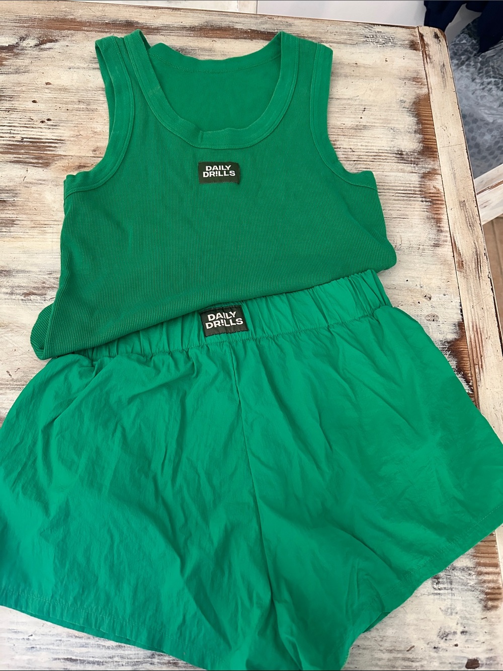 Daily Drills Bright Green Tank Top and Shorts Set